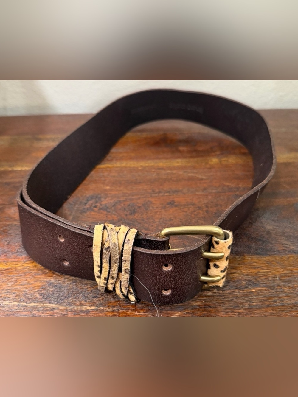 Linda pelle Brown Leather Men’s Belt with Leopard buckle